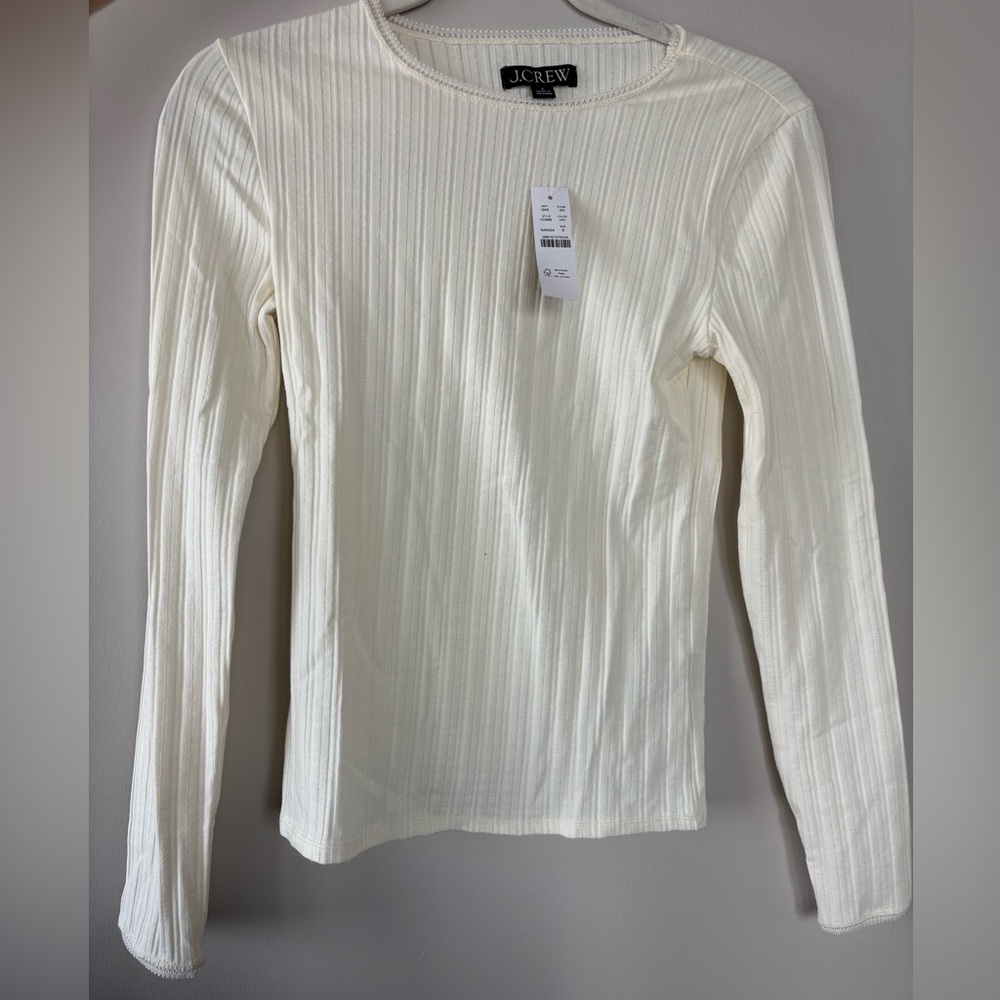 J.Crew Ivory Pointelle Ribbed Long Sleeve Top